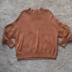Relaxed Crewneck Pullover Sweater in Rust